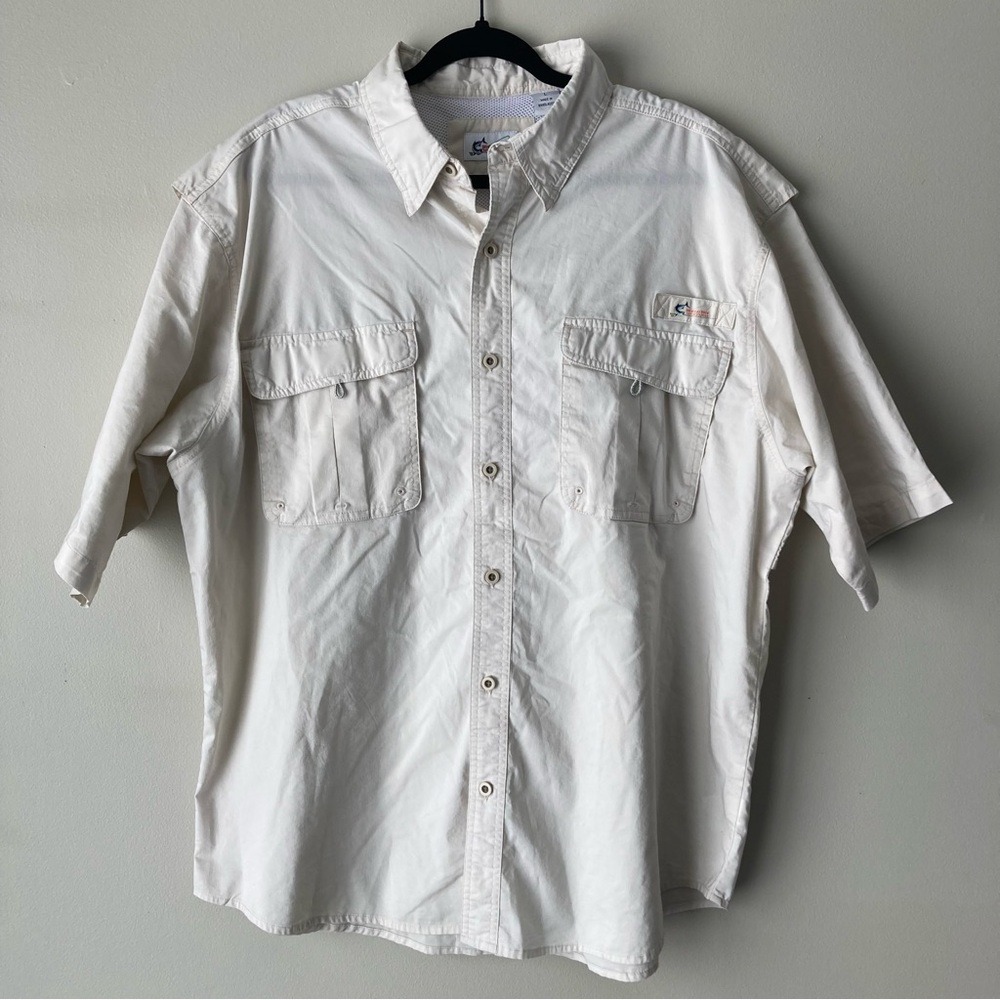 World Wide Sportsman Mens Tan Short Sleeve Fishing Shirt Vented Mesh Back Large